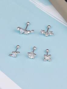 1 pièce Boucle d'oreille clou minimaliste moderne en acier inoxydable argenté avec zircone, bijou de piercing de cartilage, accessoire essentiel unisexe pour usage quotidien