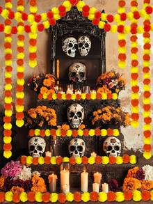 2PCS/3PCS/4PCS/6PCS/8PCS 万寿菊花环用于装饰，5 英尺长红黄色人造万寿菊花串排灯节装饰用于 Pooja、婚礼、家居装饰 - Red Yellow - 查看 6