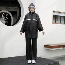 2pcs Women Outdoor Casual Cycling Raincoat + Pants Set, Waterproof Zipper Full Body Motorcycle Rain Gear With Double Visor & Pockets