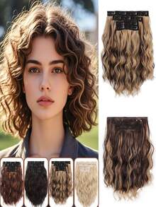 Clip In Hair Extensions 4 PCS/Set 12 Inch Short Water Wave Hair Extension For Women Heat-ResistantSynthetic Hair Extensions Hairpieces