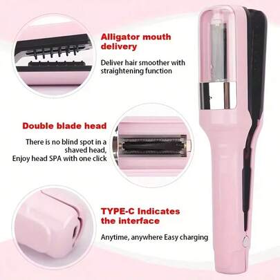 1 X AutoPro USB Rechargeable Electric Hair Straightener, Electric Detachable Scissors, Anti-Frizz Hair Straightening Device, Automatic Anti-Frizz Control, High-Speed Blades, Low Noise Home Haircutting Tool, Holiday Gift