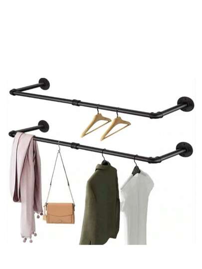 2 Pieces Set Of 36 Inch Length Black Metal Hat Rack, American Wall Mounted Clothing Display Rack, Suspended Industrial Style Metal Hanger, Commercial Clothing Store Clothing Display Rack, Multifunctional Towel Rack, Hanger, Lobby Hanger, Wedding Rack, Suit Rack, Formal Rack, Clothing Rack Combination, Kitchen Wall Mounted Storage Rack, Living Room Wall Mounted Storage Rack,DIY Metal Hat Rack,(Black)