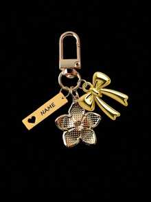 1pc Custom Metal Cherry Blossom Bow Keychain, Lightweight And Elegant Cherry Blossom Design, With Label Accessories, Suitable For Bags, Car Keys, Couples And Holiday Gifts - Multicolor - View 3