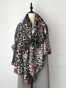 1pc Autumn And Winter New Style Imitation Cashmere Short-Staple Colored Leopard Print Scarf, Elegant And Warm Scarf For Women, Suitable For Daily Evening Dress, Travel, Wedding, Office Outer Wear As A Warm Shawl, And As A Festive Gift Choice