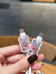 Bộ 3 vỏ bảo vệ cáp sạc dữ liệu họa tiết sóng, thiết kế hình gấu bằng kính sơn UV, phù hợp với bộ sạc nhanh Apple 20W của Anh - Nhiều màu - Xem 2