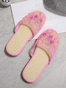 2025秋冬季女士花卉图案透气一脚蹬穆勒鞋/木屐 - 粉色 - 查看 8