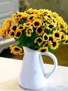 1 ramo (con 24 cabezas de flor en cada ramo) de ramos de girasoles artificiales. Hechos de plástico y en un estilo rústico y pastoril, estos ramos se pueden usar para la decoración de la sala de estar, la decoración del hogar y la decoración de bodas.