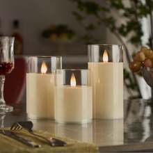 大型塑料LED蜡烛，户外防水无焰蜡烛，电池供电，LED闪烁柱形蜡烛，持久耐用，塑料婚礼蜡烛，桌面烛台灯，适用于餐厅、酒吧、家居装饰、情人节、求婚、氛围蜡烛、情侣用餐蜡烛 - 米色 - 查看 7