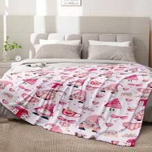 1PC Perfect Pink Christmas Gnome Themed Flannel Blanket, Machine Washable, Soft And Comfortable, Lightweight Wool Blanket, Home Decoration, Suitable For All Seasons, Friend Gift, Suitable For Sofas, Beds, Cars, Offices, Camping, Travel, Outdoor, Suitable For Giving To Family And Friends. The Perfect Holiday Gift For Sons, Daughters,