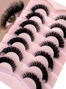 7 pares/paquete Pestañas postizas rusas con rizo DD, densas y rizadas, crean efecto de maquillaje de ojos de gato, pestañas postizas densas 8D delicadas, realzan el contorno del ojo, alargan y engrosecen la línea de las pestañas, logran un aspecto de maquillaje refinado. - Negro - Ver 10