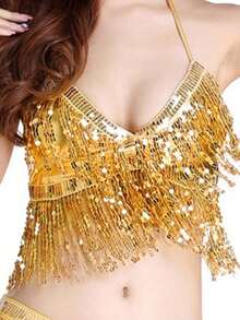 Carnival Sequin Tassel Costume Set, Belly Dance Outfit, Sequin Singer Backless Street Bar Outfit, Bohemian Style, Retro Style, Suitable For Festivals, Parties, Nightclubs, Beaches, Exotic Style Clothing Decoration - Multicolor - View 25