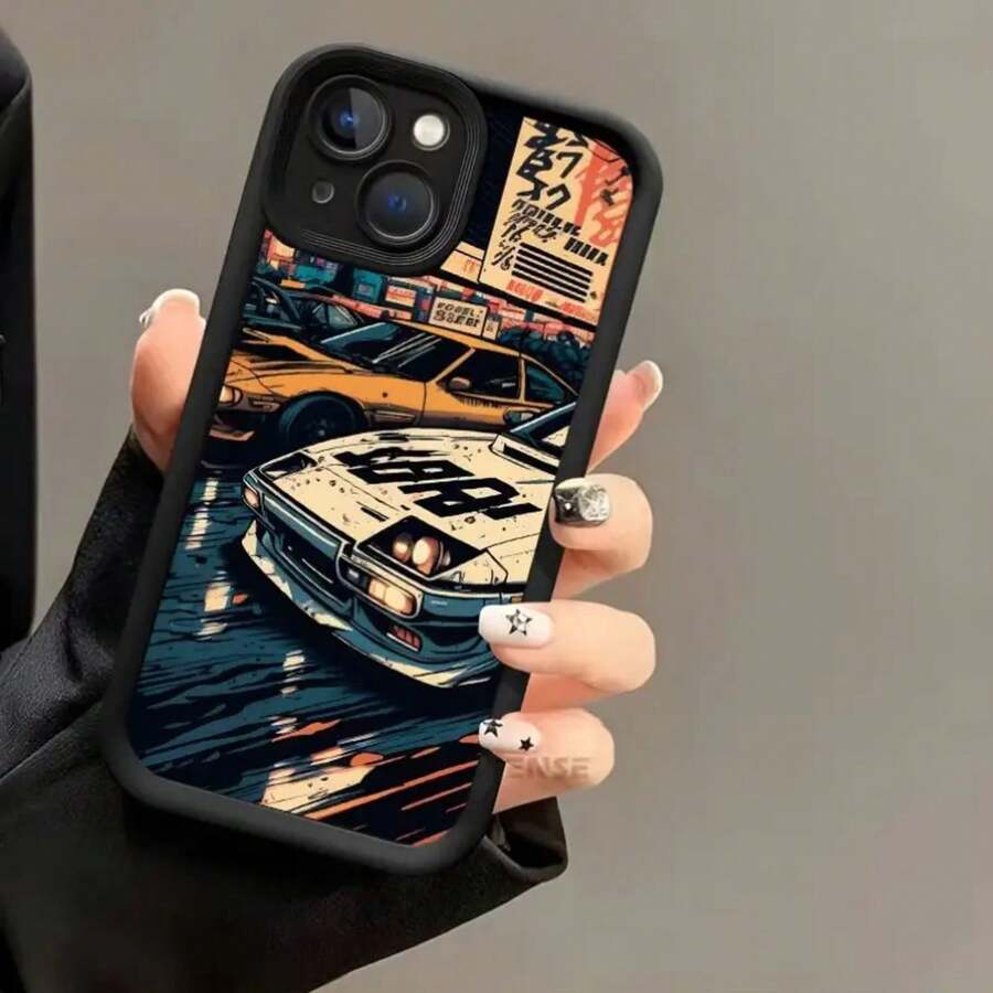 Funda de Teléfono con Patrón de Carro de Carreras de Dibujos Animados Creativos, Nueva Escalera de Ojos de Cielo, Divertida, Simple, a la Moda y para Hombres y Mujeres, Compatible con iPhone - Colores mixtos - Ver 1