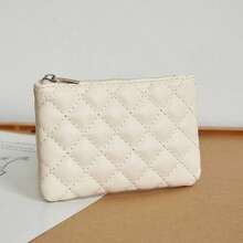 Rhombus Pattern Girl's Coin Purse, PU Leather Short Wallet Large Capacity Card Holder, Cute Fresh Coin Pouch, Leather Zipper Wallet - Multicolor - View 6