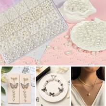 1 Set Fashion Faux Pearl Jewelry Making Kit, 5 Sizes ABS Round Faux Pearl Beads With Holes For Bracelet, Necklace, DIY Crafts, Wedding, Home Decor, Elegant Party Gifts