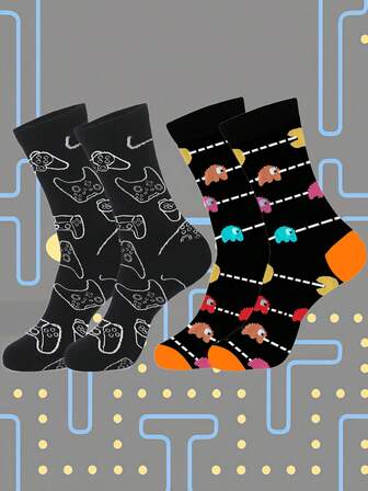 1/2 Pair New Casual & Fashionable Gamer Pattern Socks, Novelty Gift For Women