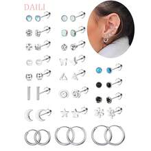 DAILI 5-21对18K镀金小号平底耳钉，男女通用，低过敏性医用不锈钢耳环套装，迷你螺丝耳骨耳钉 - 15對耳環套裝 - 查看 11