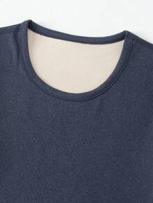 4 件男士时尚保暖内衣套装，秋冬秋裤，成人和青少年圆领保暖服装套装 - 藍色 - 查看 3