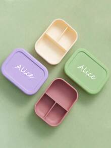 1 pieza Caja de almacenamiento de alimentos de silicona personalizada con patrón de nombre, vajilla personalizada, caja de cena portátil de un compartimento, caja de almacenamiento de tres compartimentos, caja de almacenamiento colorida, artículos esenciales para el hogar, conveniente y ordenada, regalos navideños