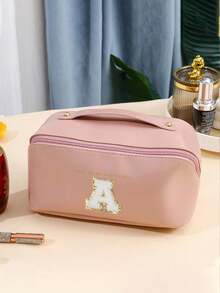 1 szt. Wielofunkcyjna kosmetyczka, wodoodporna kosmetyczka ze skóry PU, kosmetyczka łazienkowa, pojemny uchwyt na pędzle do makijażu, list DIY, przenośna torebka, kosmetyczka o dużej pojemności na kosmetyki do pielęgnacji skóry, pędzle, puder, szminkę, odpowiednia na plażę, do szkoły, do łazienki, na święta, walentynki, prezenty świąteczne dla mamy, rodziny, przyjaciół, niezbędna jesienią - Różowy - Zobacz 7