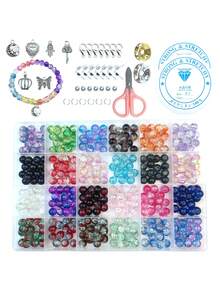 Glass Beads Kit, Mix Colors Glass Round Beads Kit For Jewelry Making, DIY Friendship Bracelet Necklace Earrings Crafts Gifts, Dual Colorful Crack Beads