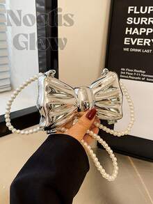 Mini Bowknot Mini Evening Bag, Small Personalized Fashion Chain Lipstick Bag For Women, Suitable For Valentine's Day, Party, Date, Decorative Shoulder Crossbody Bag, Coin Purse, Silver, Gold Earphone Case - 彩色 - 查看 6
