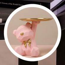 White Geometric Bear Entryway Key Holder Tray, Home Decor For Living Room Coffee Table, Housewarming Gift - Pink - View 6