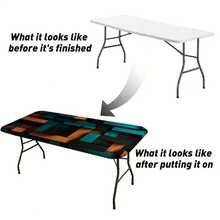 1 pièce Nappe à bord élastique, nappe extensible à l'atmosphère festive, design à motif géométrique coloré, nappe décorative de salle à manger , convient pour les fêtes et célébrations, ajoutant des couleurs joyeuses, rehaussant la décoration intérieure. Housse de table d'extérieur, accessoire de pique-nique, peut être utilisé à l'intérieur et à l'extérieur