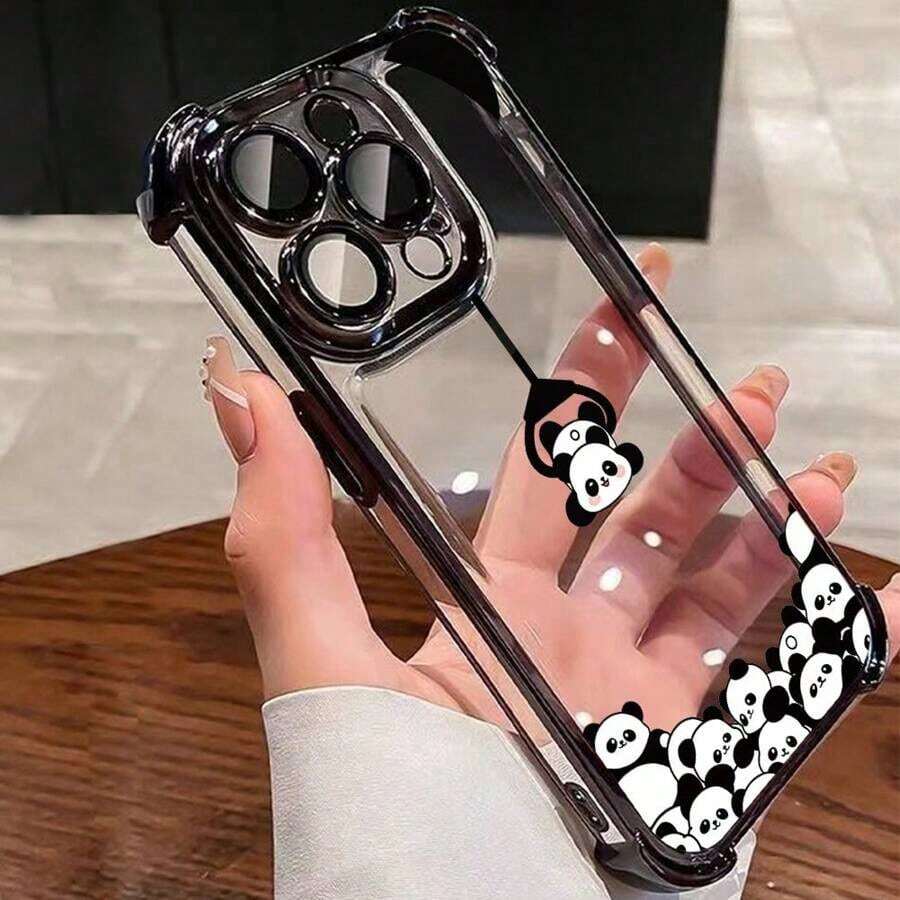 1 パンダ柄の電気メッキ透明な四隅アンチドロップスマートフォンケース、TPUモバイルフォン保護するカバー、Apple 16/15/14/13/12/11/XS/XR/X/7/8/Plus/Pro/Maxに適しており、Galaxy A03/A04/A05/A15/A25/A35/A53/A54/A55/S23/S24/S25と互換性があります。 - ブラック - チェックする 1