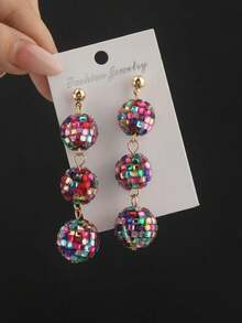 1 Pair Glass Disco Ball Multicolor Dangle Earrings, Party & Holiday Jewelry - Colorful - View 11
