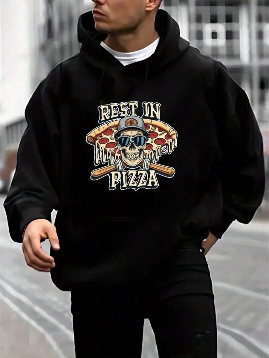Men's Plush Fleece Hoodie With Y Print - Cozy Pullover Sweatshirt For Fall & Winter, Long Sleeve, Pocket,Fall Hoodies,Men's Fall Clothes,Street Wear,Halloween,Mens Hoodies,Y2k Clothes,Jesus Hoodie,Thanksgiving Day,Nightmare Before Christmas,Christmas - Black - View 1