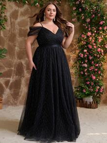 Đầm dạ hội maxi dự tiệc sang trọng, thanh lịch dành cho nữ cỡ lớn, phối sequin và các mảnh vải lưới, khóa kéo chéo, thích hợp cho khách mời đám cưới, mẹ cô dâu, tiệc tối trang trọng, mùa xuân hè thu đông, màu đen. - màu đen - Xem 6