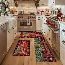 1/2/3 Pcs Thickened 0.47 Inch/1.2 Cm Christmas Doormat Set, Christmas Kitchen Mat With Christmas Tree And Red Christmas Truck Pattern, Absorbent Non-Slip Kitchen Floor Mat, Hallway Runner, Bedroom Bedside Rug, Home Decor, Christmas Decoration - Multicolor - View 4