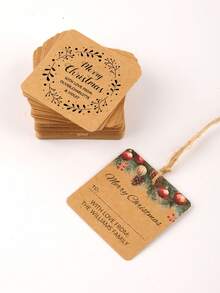 10/20/50张定制圣诞礼物标签，5厘米/6厘米方形牛皮纸卡片，可定制文字，花环图案，花卉图案，服装礼品卡，适用于节日礼物装饰标签、鲜花装饰标签、瓶子装饰标签、甜点包装装饰标签，也适用于节日礼物、节日装饰、送给孩子、女儿、父亲、母亲、祖父母、家人和情侣的礼物。 - 白色 - 查看 2