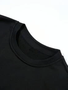 Women'S Casual Crew Neck Sweatshirt With Espresso Martini Alphabet Print, Soft Micro Elastic , Knit Fabric, 250gsm, Fall/Winter Fashion Top - màu đen - Xem 3