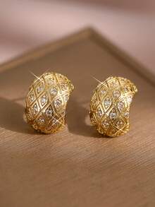 1 Paar Luxus geometrische Diamant Gitter Ohrringe, vintage vergoldet, Geschenk für Frauen zum Valentinstag, Jahrestag, Paar, kubischer Zirkonia Ring