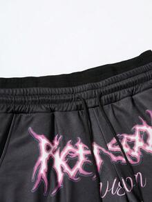 男士字母印花抽绳腰部宽松阔腿运动裤 - 彩色 - 查看 4