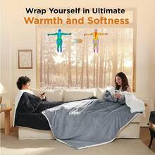 1pc Women's Comfortable Gray Flannel Wearable Blanket With Sleeves And Pockets - Soft Fleece TV Wrap Shawl With Sleeves, Unisex Adult Cozy Warm Thick Blanket With Pockets And Sleeves - Multicolor - View 10