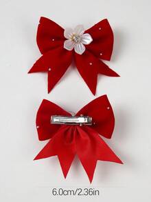 8pcs/Set Girls Plush Rhinestone Bow Hair Clips, Cute Hair Accessories Barrettes For Daily Use, Pink/White/Red - Multicolor - View 4