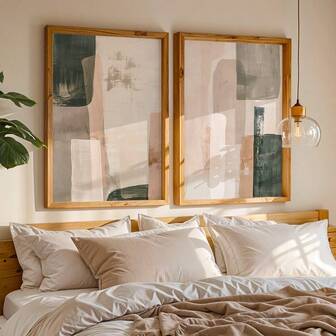 2pcs Neutral Pink Green Abstract Modern Wall Art, Unframed Pastel Gallery Wall Set, Minimalist Nordic Prints, Japandi Wall Decor, Simple Poster, Christmas Holiday Decor, Winter Decor, Canvas Art Living Room, Bedroom, Dorm, Home And Room Decoration
