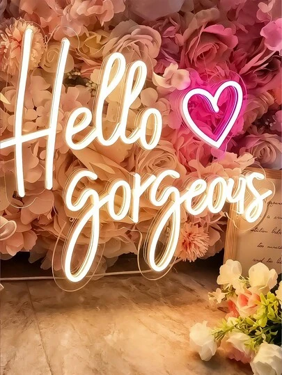 Hello Gorgeous-Neon Sign LED Lights, Gorgeous Wall Art, Home Decoration, Gifts For Weddings, Birthday Backgrounds, Bachelorette Party Decorations, Holiday Gifts, The Perfect Small Surprise Gift For Christmas.