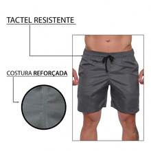 Bolso  Cordão  Nó    Short Praia Masculino Bermuda Tactel Verão Academia Praia Casual Tendencias - Azul petróleo - Visão 5