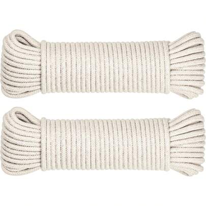 SteadMax 100ft Natural Cotton 3/16 Inch Rope, General-Purpose Utility Cord, Clothesline Rope, Tents, Hammocks, Halters, Harnesses, Awnings, Outdoors, Sports (2 Pack, 50ft Each)