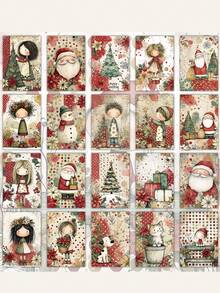 1/20pcs Cute Polka Dot Christmas Girl Paper Mailing Cards - Christmas Junk Journal Paper, Classic Girl Illustration, Santa Hat And Warm Winter Scene, Collectible Decorative Cards, Collectible Scrapbook Decorative Cards, Crafting, Holiday Gifts, Scrapbooking Supplies, Vintage Design, High Quality Print, Handmade Texture, Perfect For Journaling Lovers And Crafting Lovers, Scrapbooking And Crafting