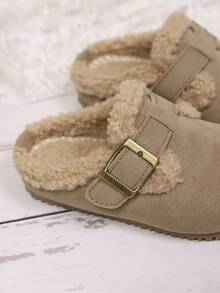 Zapatillas planas con forro de felpa para niños/niñas pequeños, aptas para el invierno