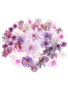 48 件紫色丝绸雏菊和人造玫瑰花头 - 散装人造花，用于 DIY 蛋糕装饰、花环、花圈和花束 - 非常适合婚礼、新娘送礼会、圣诞节装饰、青少年送礼会和家庭派对装饰 - 彩色 - 查看 2