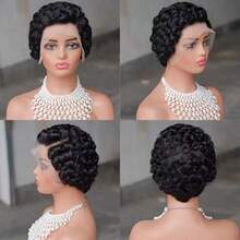 13x4 HD Transparent Lace Front Pixie Curly Wig Natural Black 100% Raw Human Hair Wig - Ginger - View 7