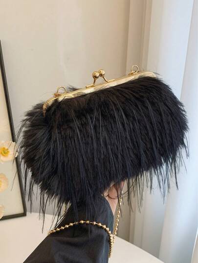 Autumn/Winter Plush Clutch Bag, Fashion Chain Shoulder/Crossbody/Handbag For Evening Party , New Year