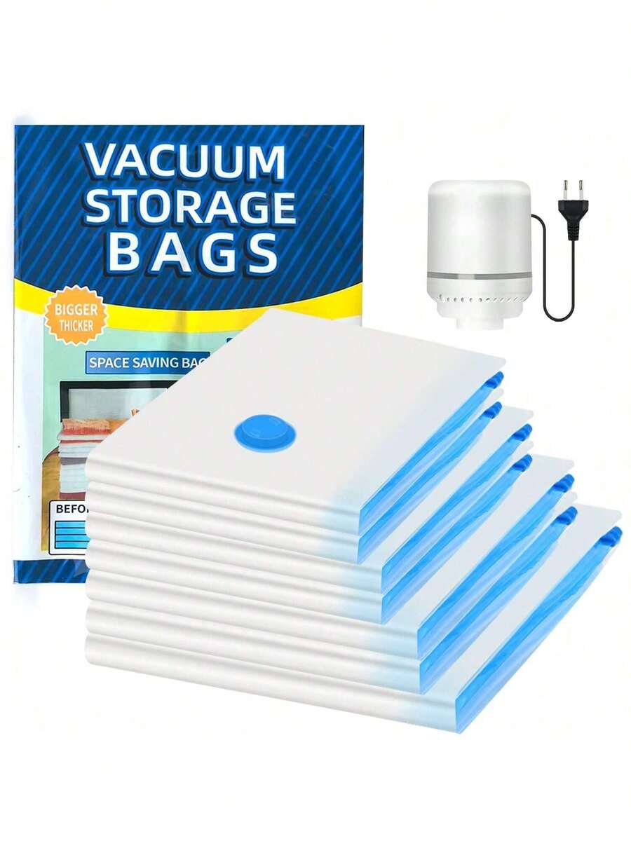 Vacuum Bags For Clothes, With Portable Electric Pump, 7 Vacuum Bags For Clothes, Blankets, Travel (1 Extra Large, 2 Large, 2 Medium And 2 Small) - EU C Type Plug(220-240V) - View 1