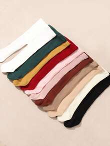 5 Pairs Baby Solid Color Tights, Autumn/Winter