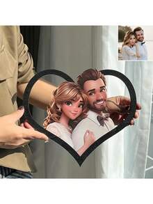 2D Flat Customized Acrylic Photo Frame - AI-Generated Cartoon Design With Personalized Photo, Ideal For Weddings And Anniversaries, Gifts For Couples, Wedding Frame | Cartoon Style Frame | Durable Acrylic Frame, Wedding Decor, Suitable For Christmas, Halloween, Autumn Home Decor Collectibles - Primary Color - View 2